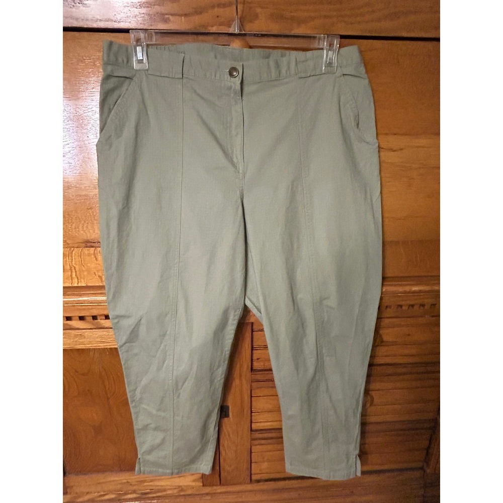Ruby Rd Gorpcore Utility Sage Green Ripstop Cropped Pants Elastic Waist Capris